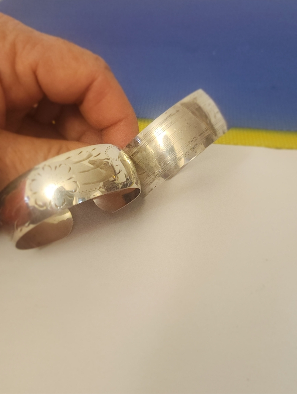 Sterling Silver (2) Engraved Cuff Linear , Floral Bracelets -La Reine Mark